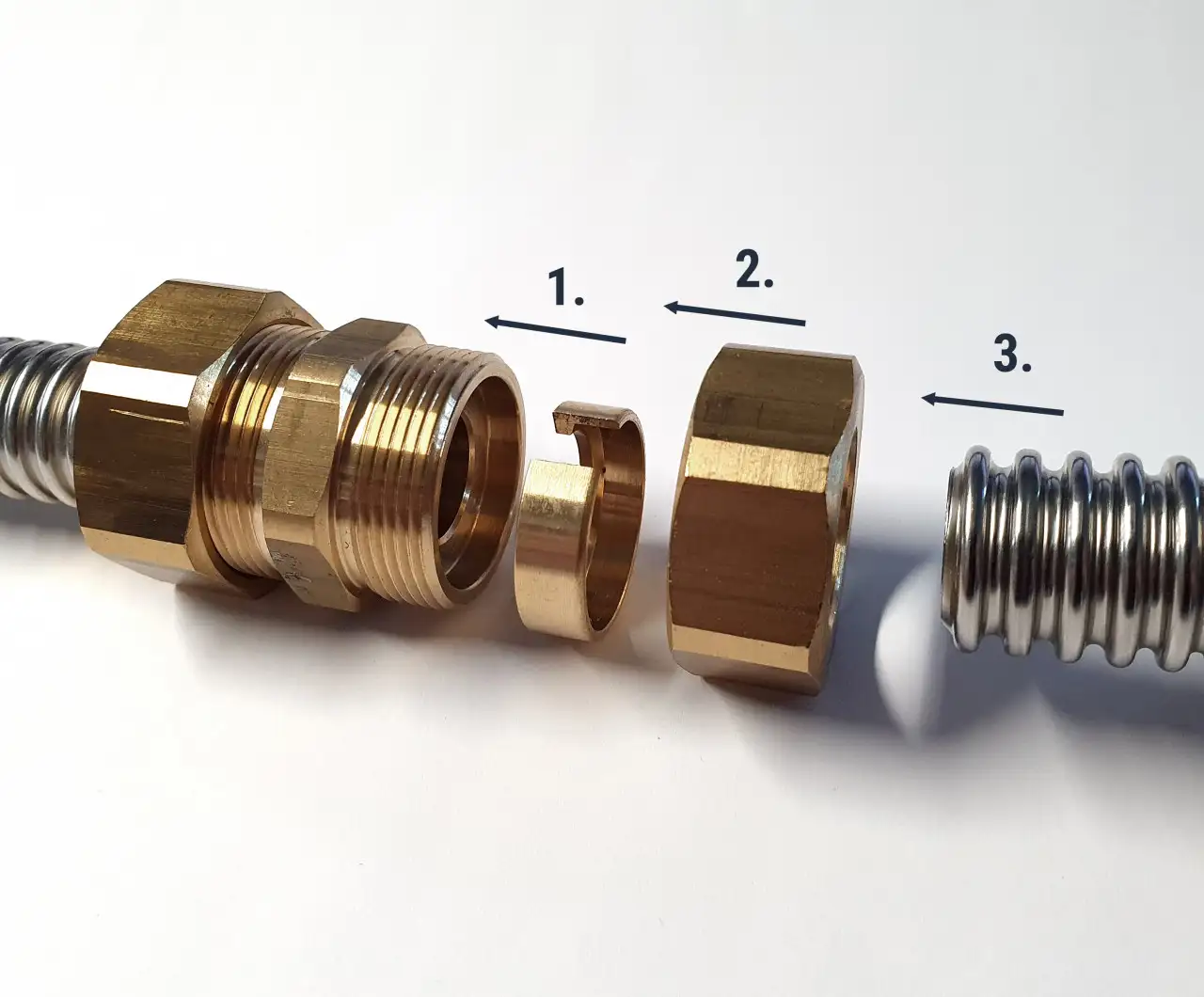 Wellrohrverschraubung metallisch dichtend auf Klemmringverschraubung nur für weitgewelltes Edelstahlwellrohr