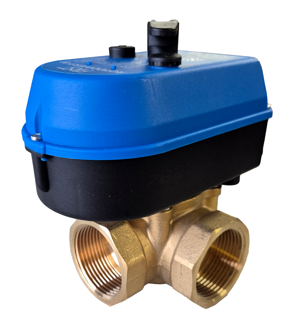 3-Wege-Motor-Umschaltventil 1"IG Rotodivert (230 Volt) Kvs 11, mit integriertem Relais zur Umschaltung, Stellzeit 18 s