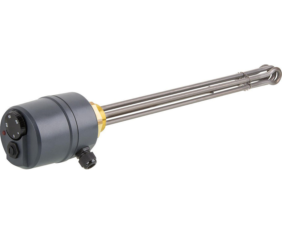 Elektro-Heizstab 2 kW für Brauchwasser / Heizung, 1x 230 V, 1 1/2" mit Thermostat und STB, Tauchtiefe 310 mm, isoliert