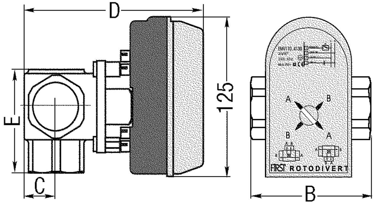 3-Wege-Motor-Umschaltventil 1"IG Rotodivert (230 Volt) Kvs 11, mit integriertem Relais zur Umschaltung, Stellzeit 18 s