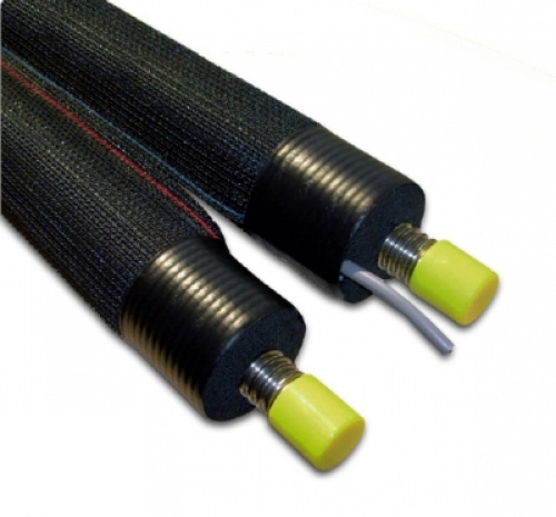 Flexibles isoliertes Solardoppelrohr DN20/15m (13mm Iso) mit Schutzgewebe, Fühlerkabel u. Verschraubungssets (15m-Rolle)