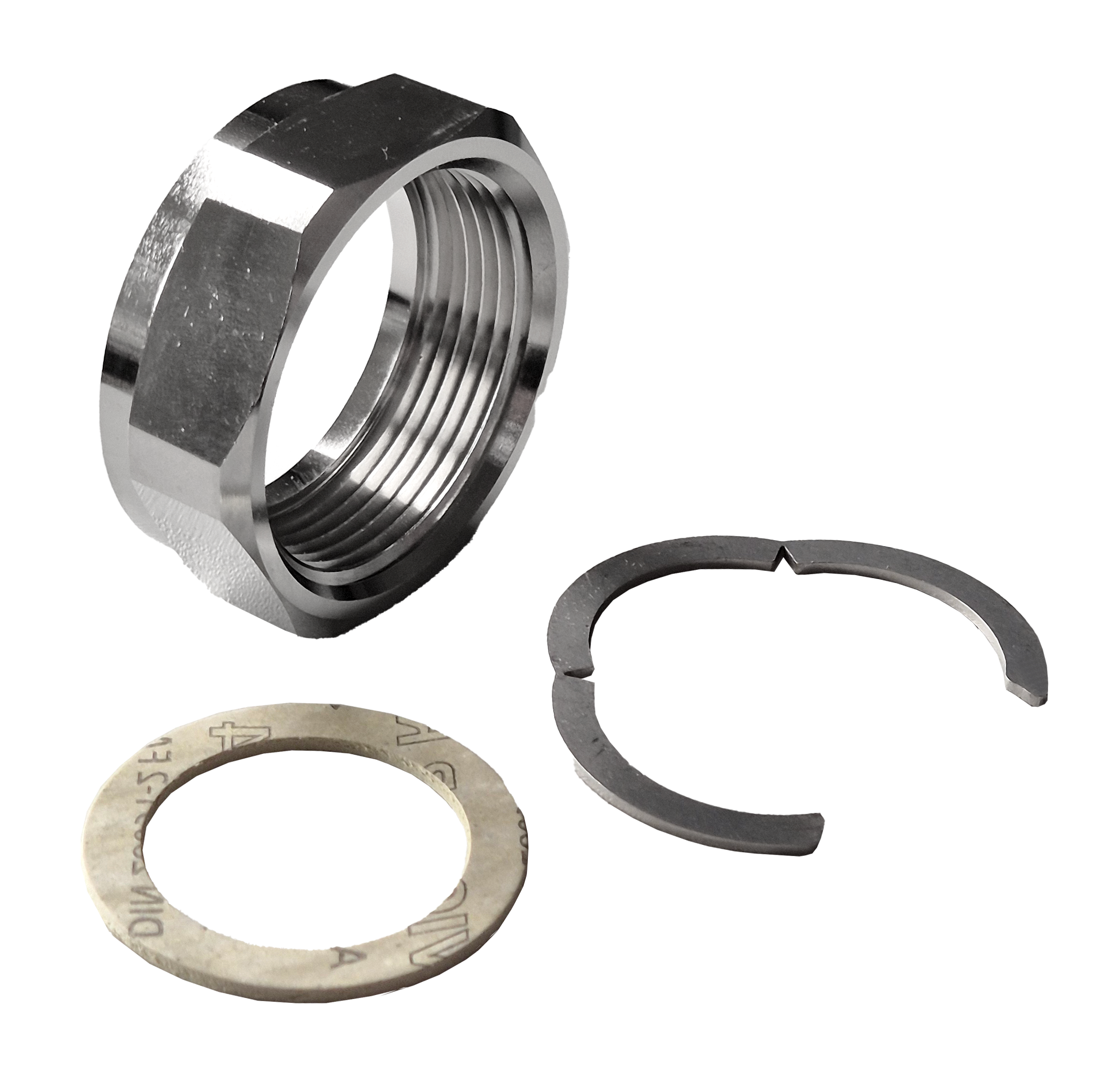 Verschr.-Set vernickelt 3/8" für Wellrohr DN8 (Überwurfmutter, Spezialring, Dichtung)